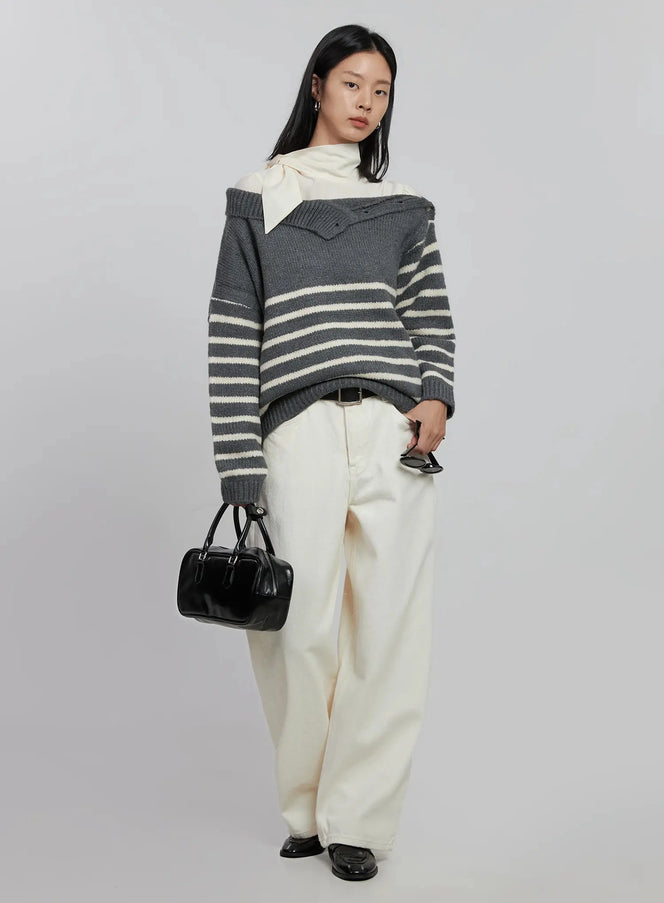 shoulder-cutout-striped-knit-sweater-id504