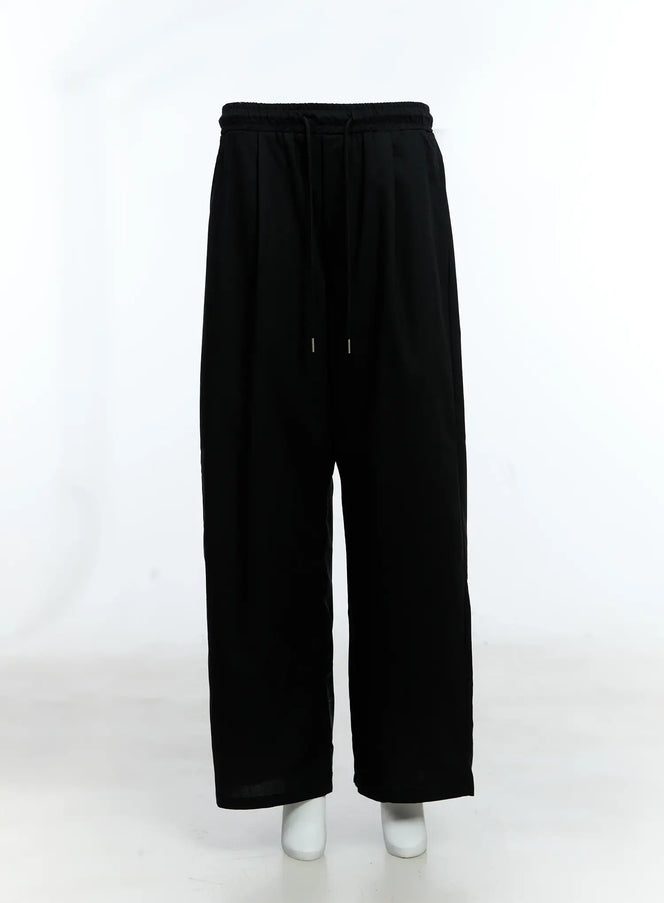 Men's Linen Pintuck Wide-Leg Pants IG512 - Korean Men's Fashion
