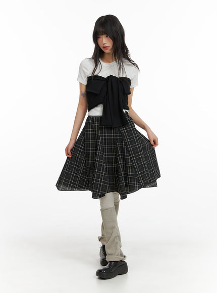 flared-checkered-midi-skirt-cm413