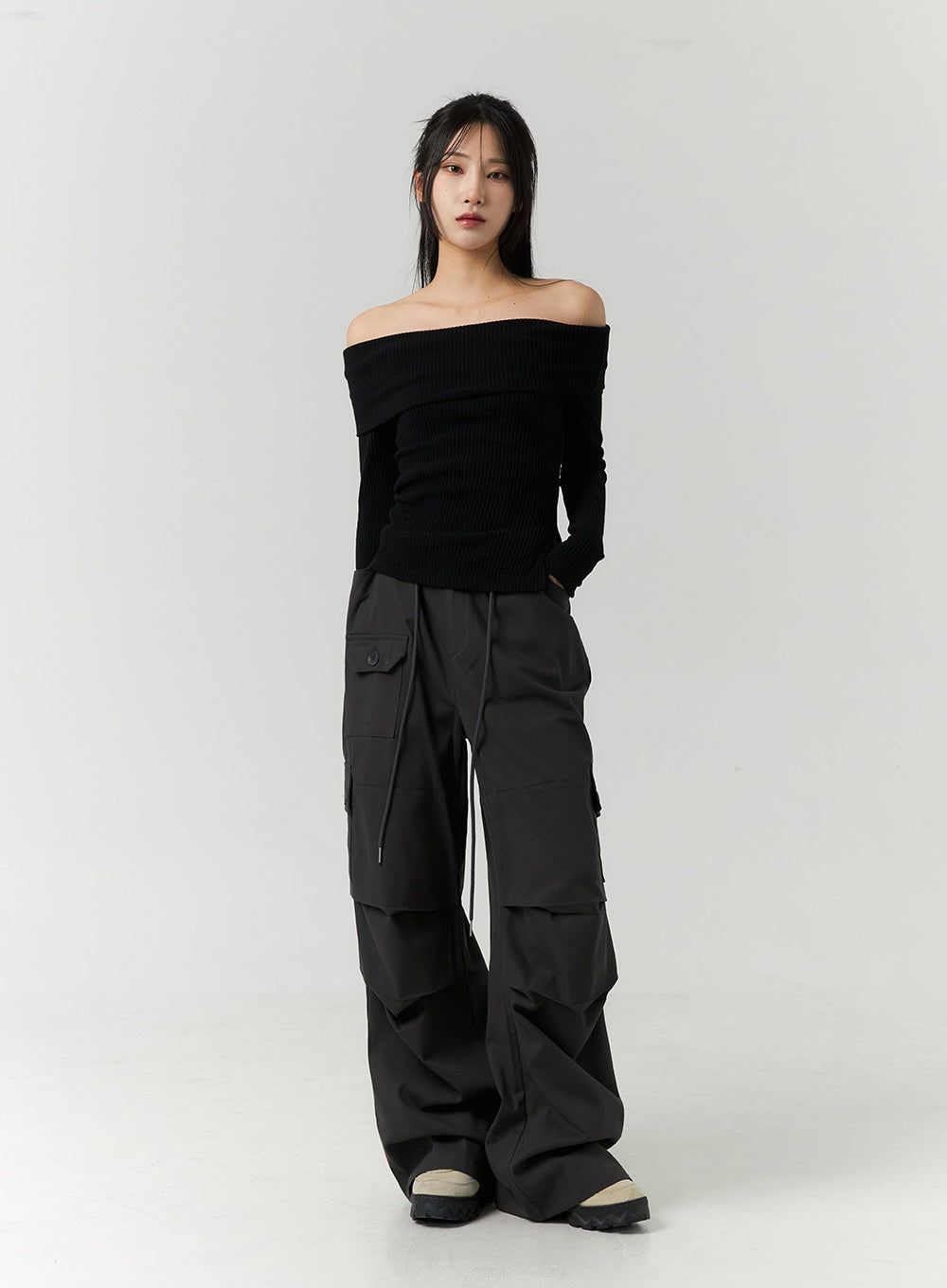 String Wide Fit Cargo Pants CN317