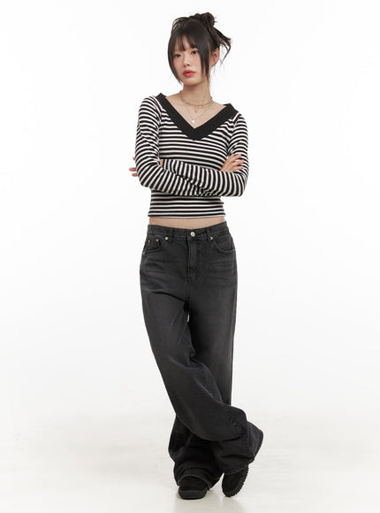 striped-v-neck-cropped-sweater-cj506