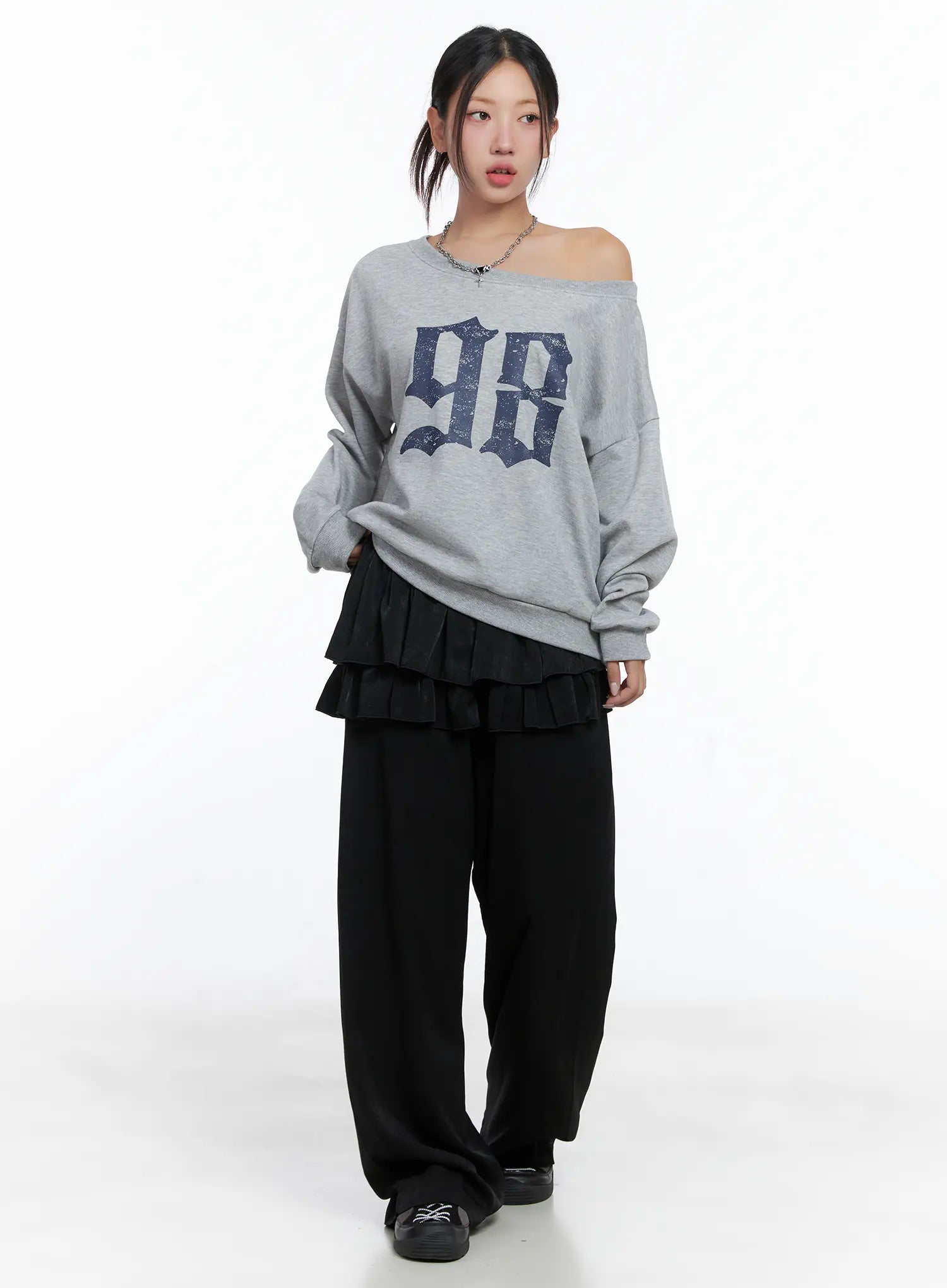MARK&LONA ニット Swingin'NubbyCrewSweater 98 Graphic Off-Shoulder Sweatshirt CS502 - Casual style | LEWKIN
