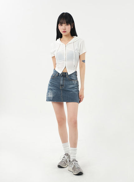 Mid-Wash Denim Mini Skirt CA328