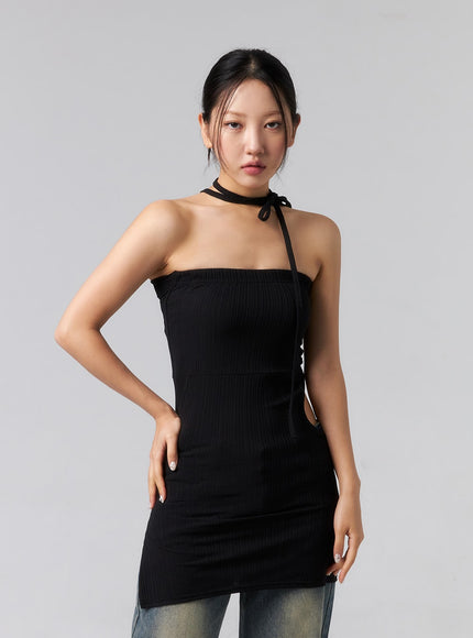 front cut out mini dress Spaghetti Strap Cold Shoulder Front Cut-Out Mini Dress