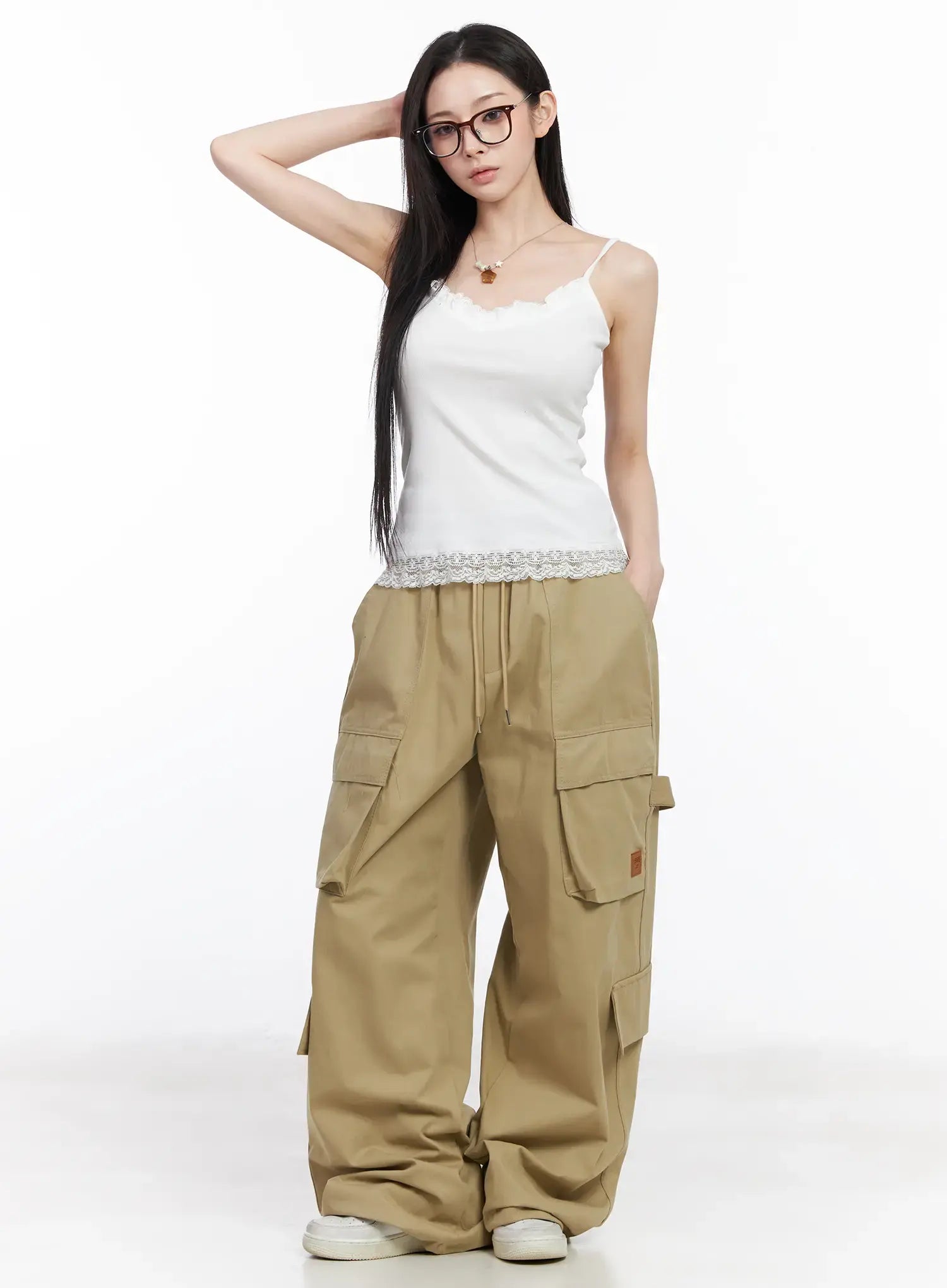 Wide Leg Cargo Pants with Elastic Waist CF519