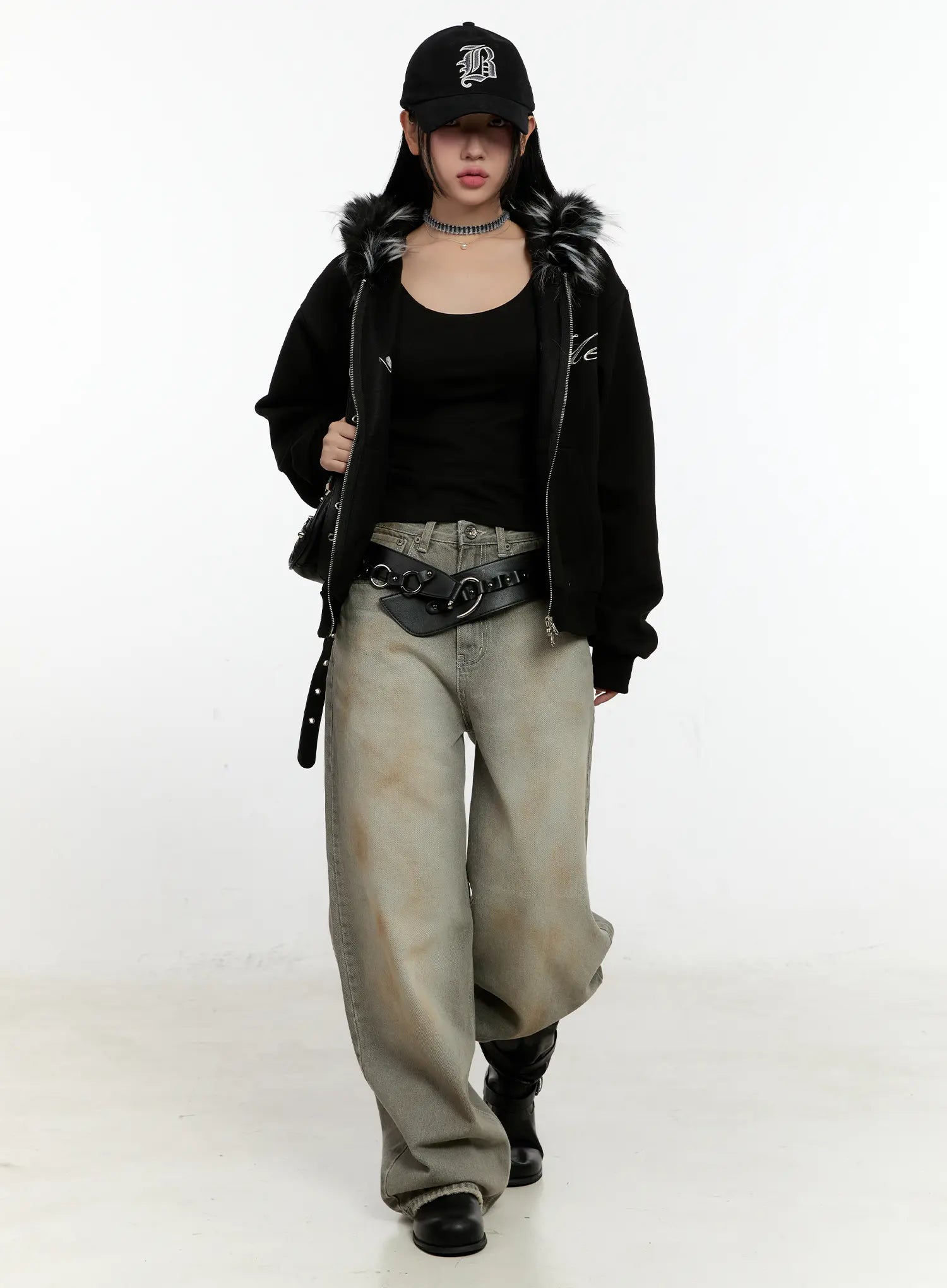 Faux Fur Zip-Up Hoodie CN506 - Acubi style | LEWKIN Faux Fur Zip-Up Hoodie CN506 - Acubi style | LEWKIN