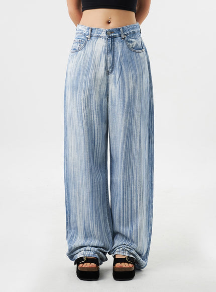 Stripe Baggy Jeans CU302 Korean Women's Fashion LEWKIN