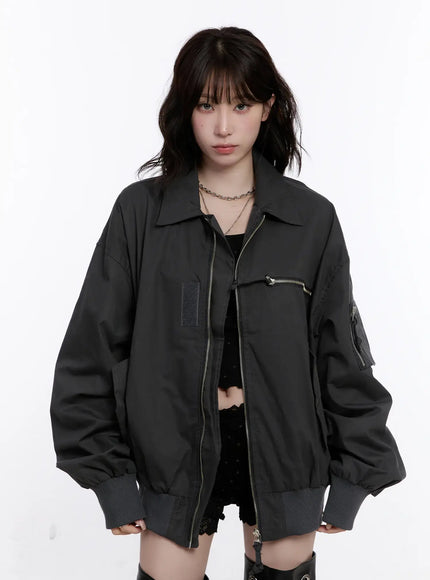 Oversized Zip-Up Bomber Jacket CS530