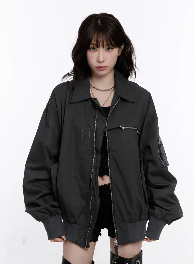 Oversized Zip-Up Bomber Jacket CS530