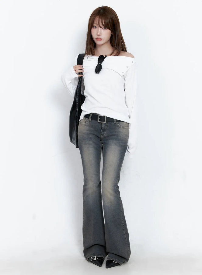 Sumin Low-Rise Flare Hip Pad Jeans CG529 - Acubi style | LEWKIN Sumin Low-Rise Flare Hip Pad Jeans CG529 - Acubi style | LEWKIN