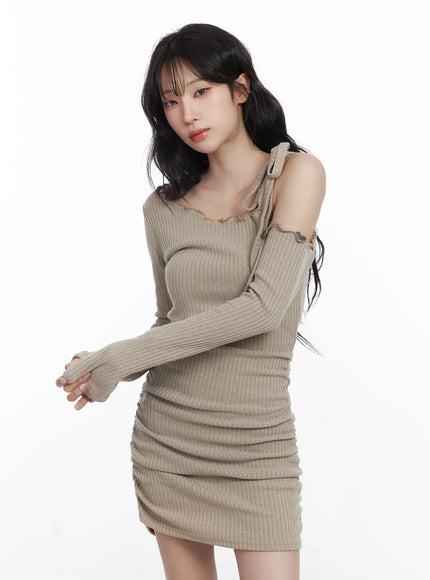 ribbed one shoulder dress Long ribbed one-shoulder dress with lurex