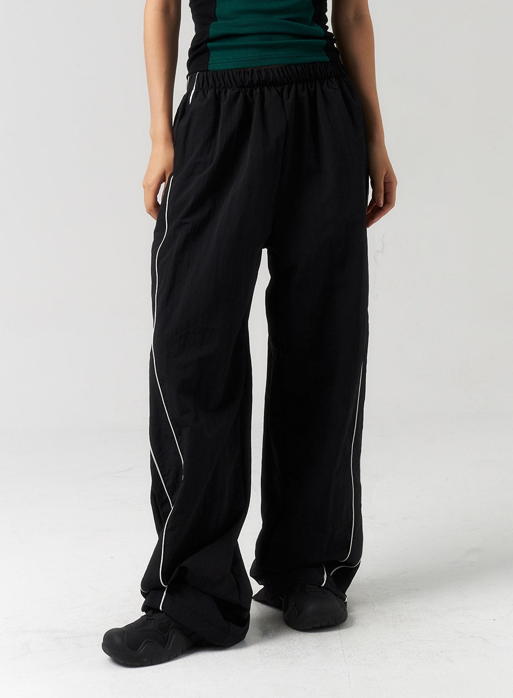 Stripe Nylon Track Pants CU323 - Korean Women's Fashion | LEWKIN