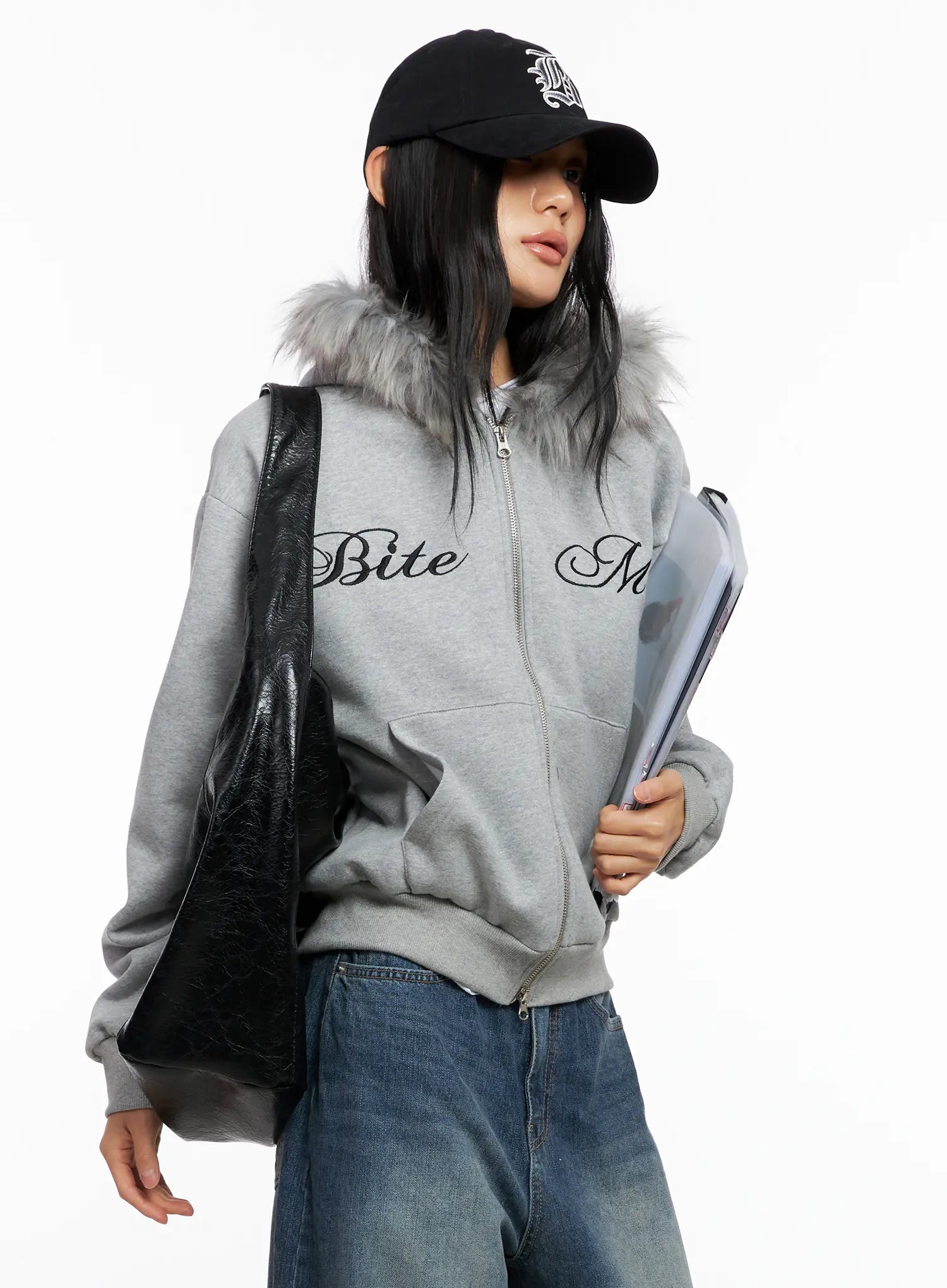Oversized Fur Zip-Up Hoodie CO529 - Acubi style | LEWKIN