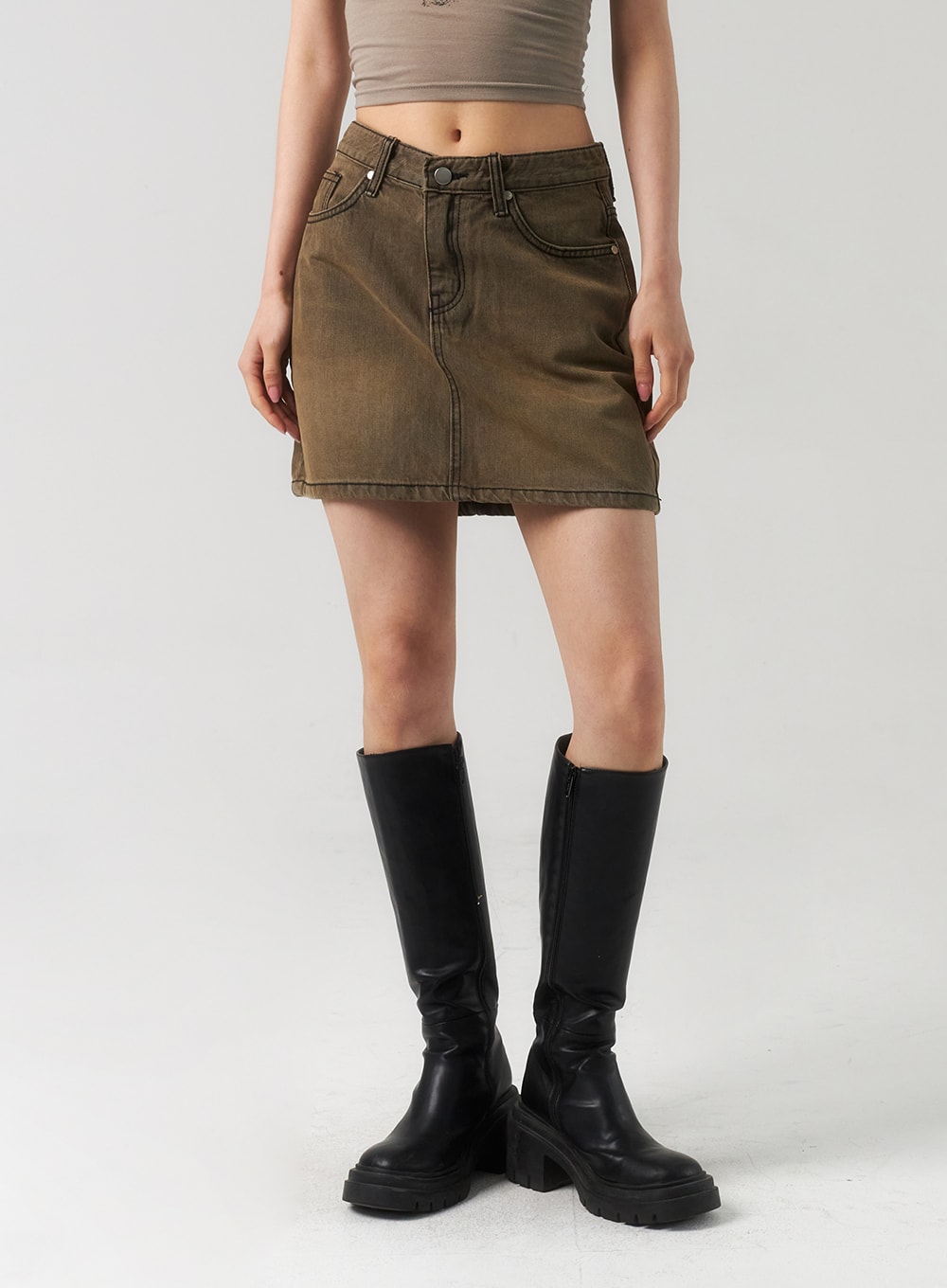 Denim & Jeans Skirts in Brown color for girls | FASHIOLA INDIA