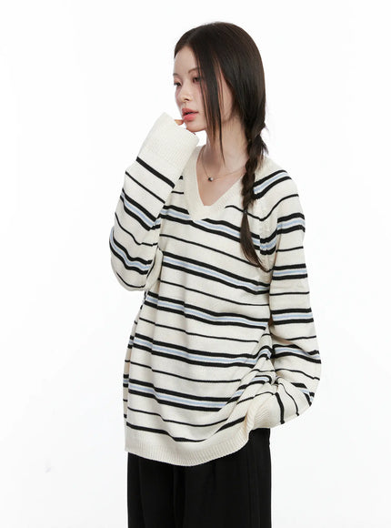 oversized-v-neck-striped-knit-sweater-co503