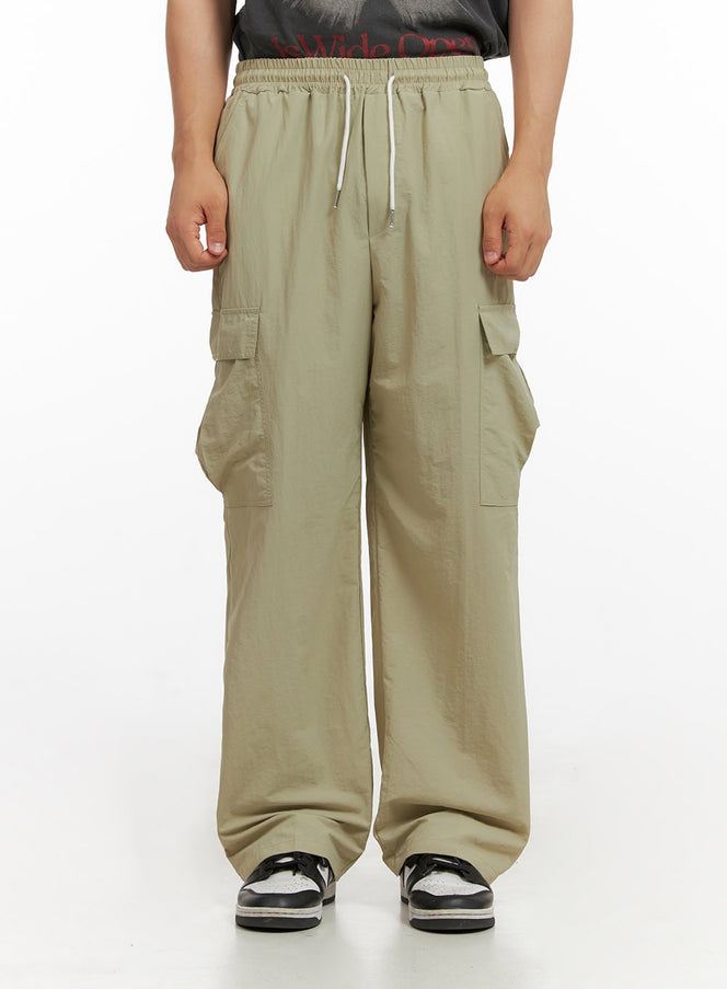 Men's Cargo Wide Leg Pants IG409 in Beige, size 2XL