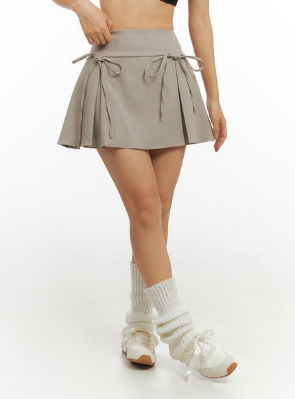 ribbon-pleated-mini-skirt-is402 / Beige