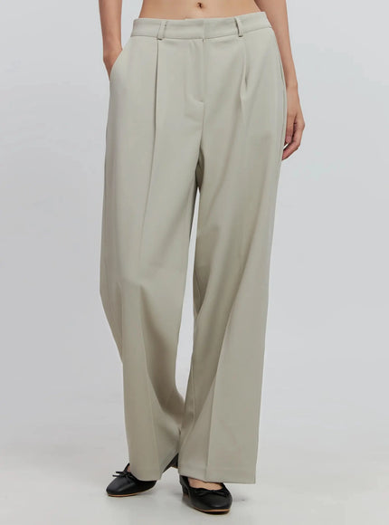 essential-wide-leg-slacks-is516 / Beige