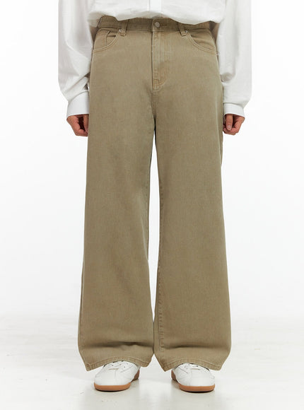 mens-solid-cotton-wide-leg-pants-in426 / Beige