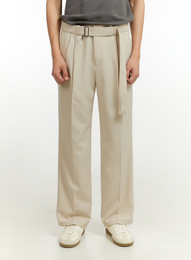 mens-buckle-waist-wide-fit-pants-il412 / Beige