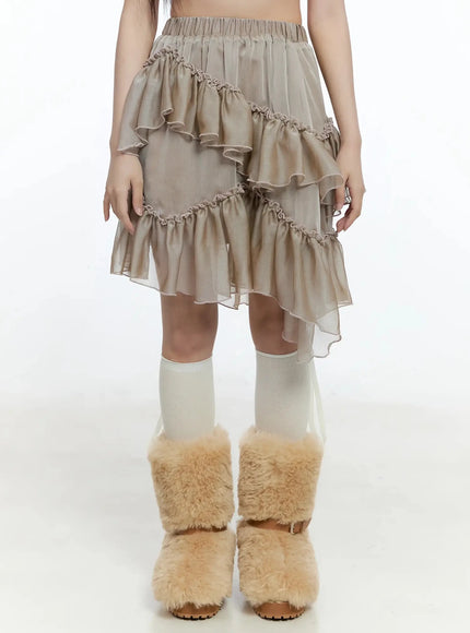 layered-midi-chiffon-skirt-io520 / Beige