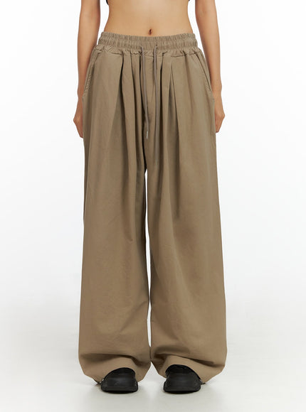 banded-wide-leg-trousers-il409 / Beige