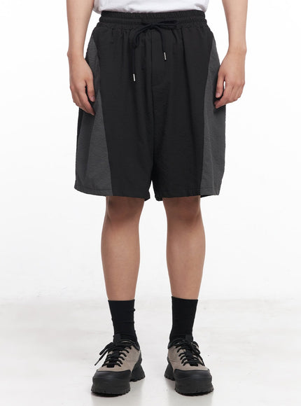 mens-two-tone-wide-leg-shorts-iy520 / Black