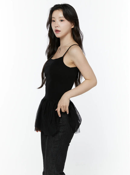 tulle-layered-cami-top-iy511 / Black