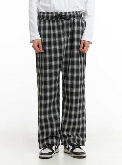 mens-wide-fit-gingham-trousers-ia401 / Black