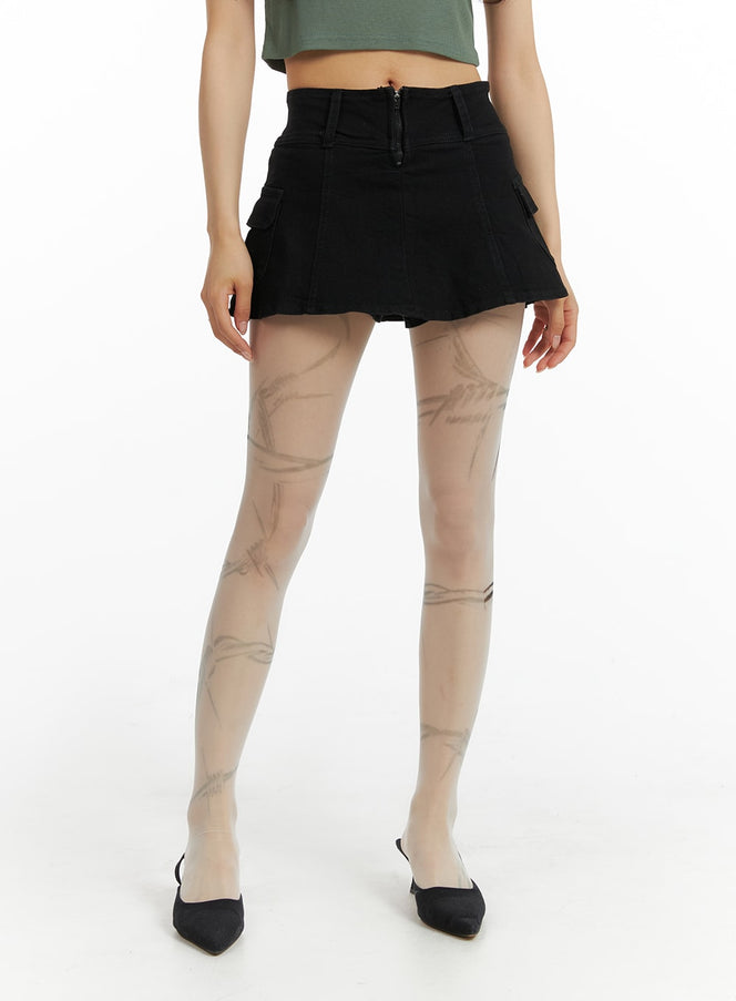 denim-cargo-mini-skirt-im404 / Black