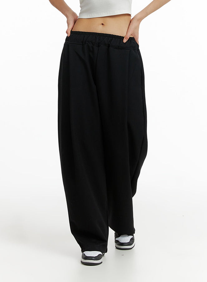 Solid Elastic Waist Trousers IF402 in Black, size L
