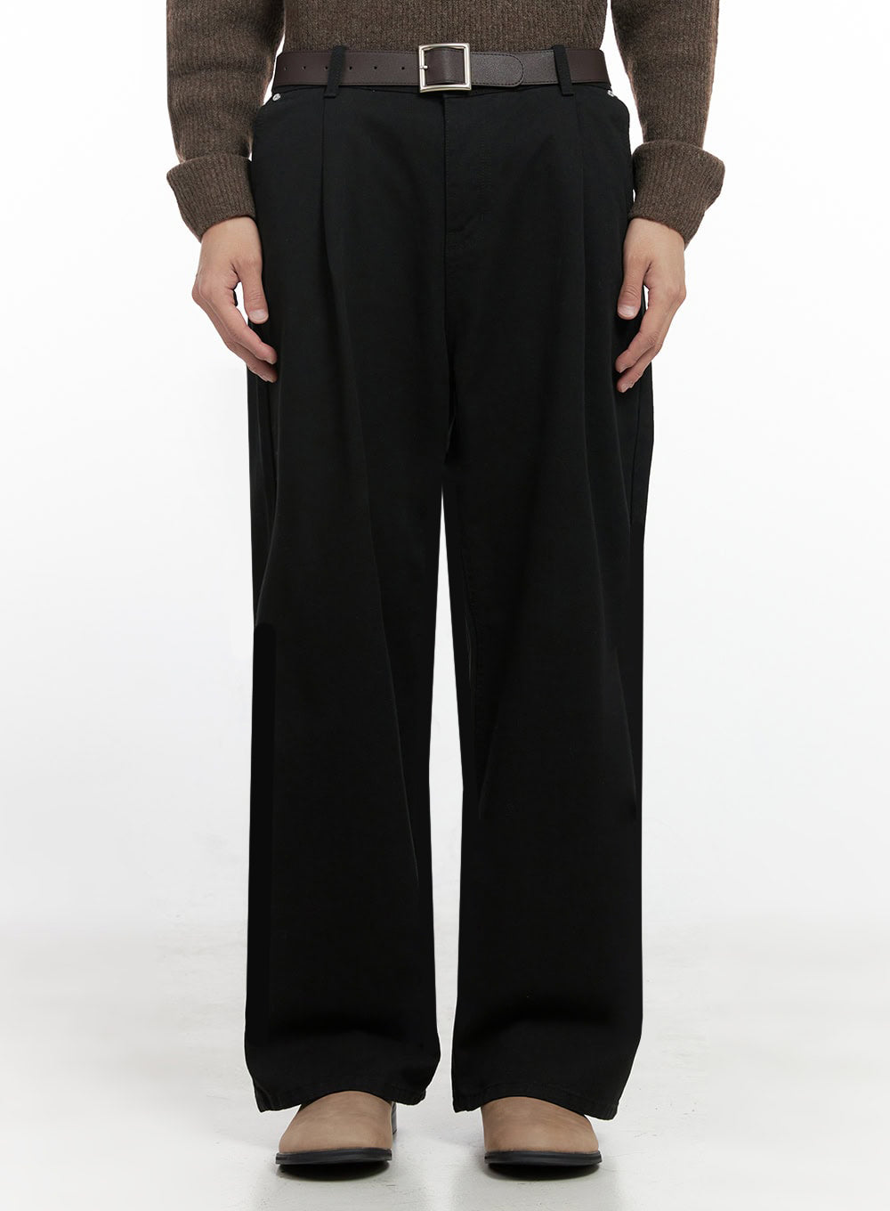 mens-cotton-pintuck-wide-fit-pants-id406 / Black