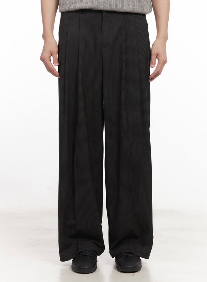 mens-striped-pintuck-tailored-pants-ia510 / Black