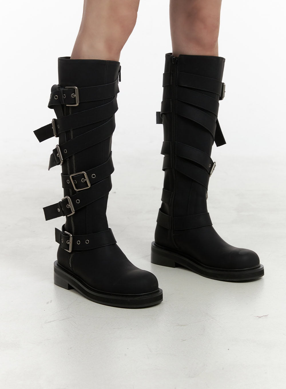 Buckled Leather Knee-High Boots OA425 - K-Pop style | LEWKIN