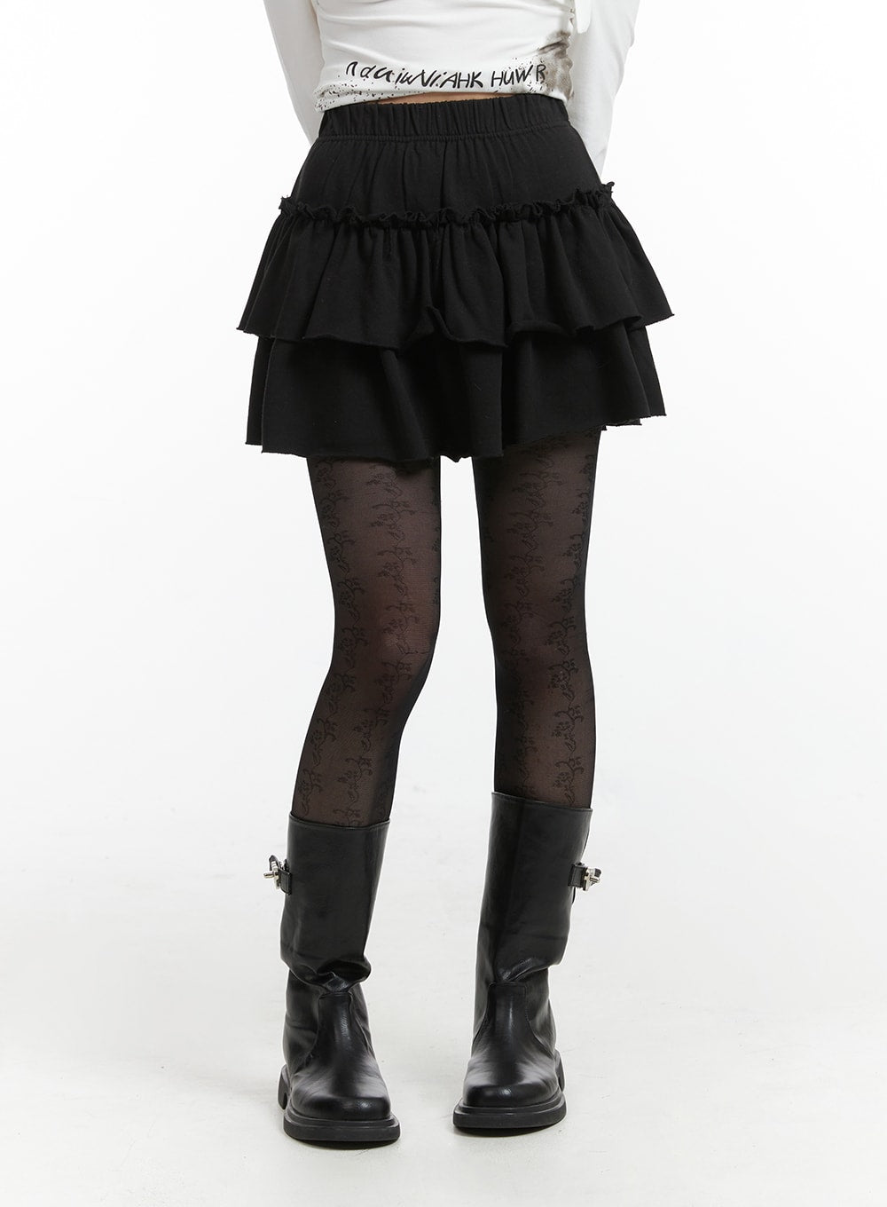 frill-layered-mini-skirt-ij410 / Black