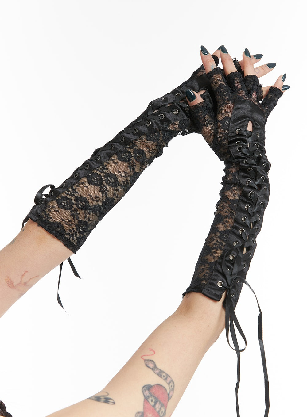 fairy-grunge-lace-up-hand-warmer-ij410 / Black