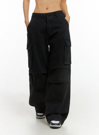 basic-cargo-wide-leg-pants-is402 / Black