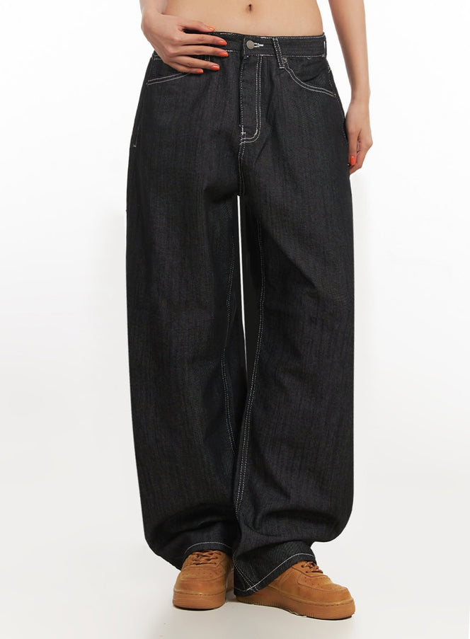 shannon-stitched-wide-leg-jeans-ia507 / Black