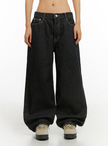 clover-stitched-baggy-jeans-is402 / Black