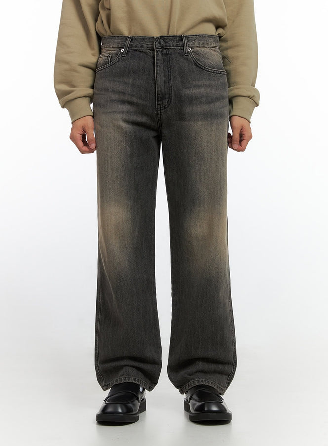 Men's Washed Wide Leg Jeans IO420 in Black, size 1XL