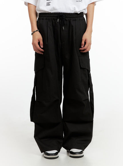 mens-cargo-chic-cotton-wide-leg-pants-black-ig402 / Black