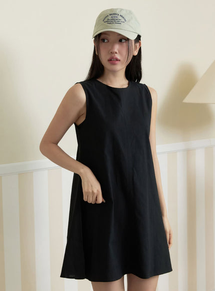 soft-cotton-sleeveless-mini-dress-oy427 / Black