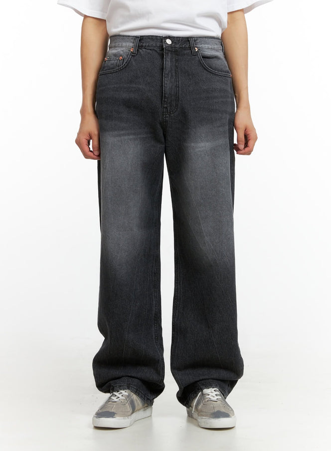 Men's Loose Fit Straight Jeans IU412 in Black, size 1XL