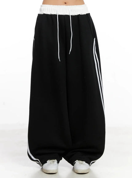 fleece-baggy-drawstring-sweatpants-in528 / Black