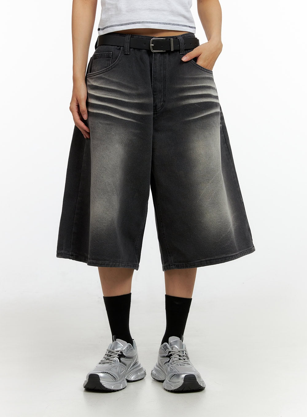 Washed Baggy Jorts IL419 in Black, size L