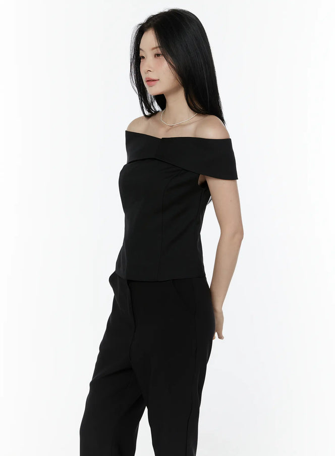 chic-off-shoulder-sleeveless-blouse-iu503 / Black