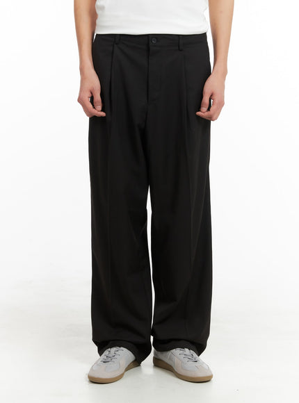 mens-solid-straight-pintuck-pants-ia401 / Black