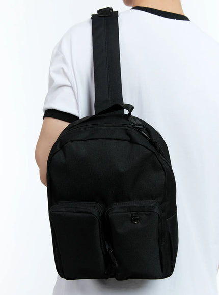 mens-casual-two-pocket-sling-bag-il529 / Black