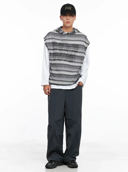 mens-crochet-hoodie-vest-ig529 / Black