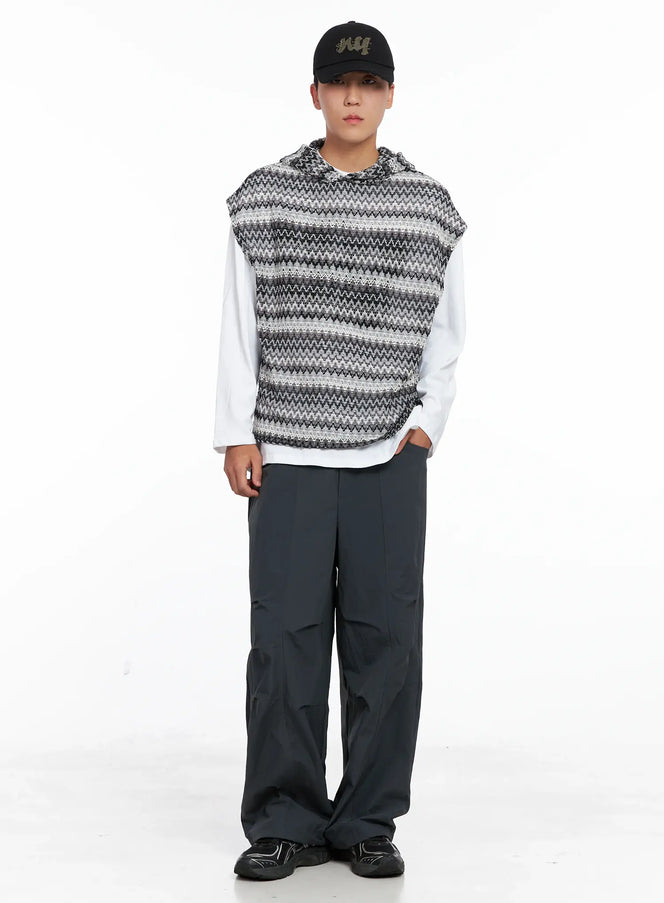 mens-crochet-hoodie-vest-ig529 / Black